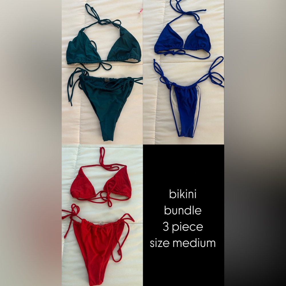 3-Piece Bikini Bundle - Red, Blue, Green